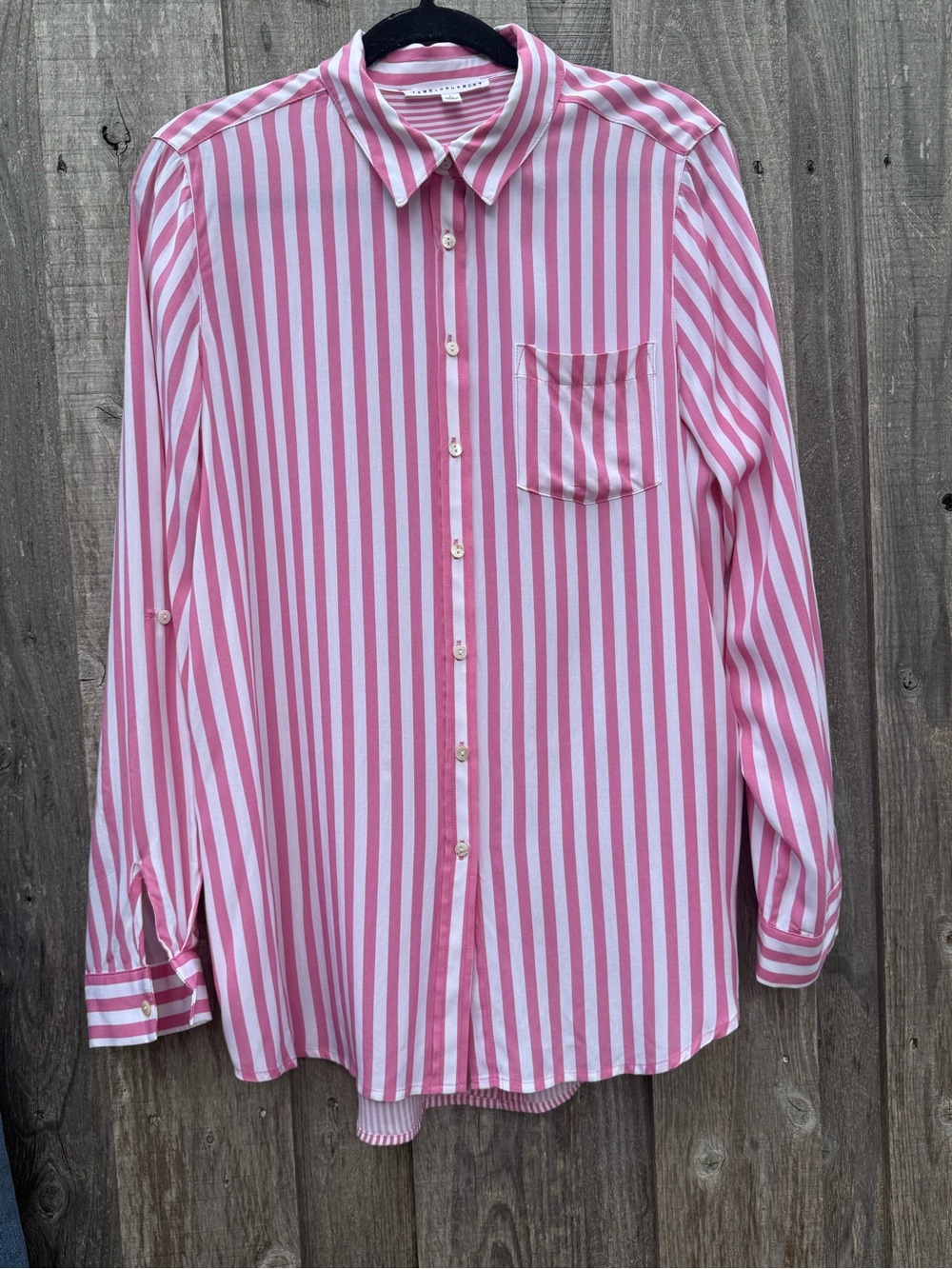 Jane and Delancey Pink White Striped Button Down Blouse Large Coastal Preppy
